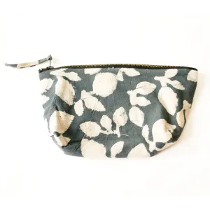 Grey Leaf Cosmetic Bag Large Zipper Pouch