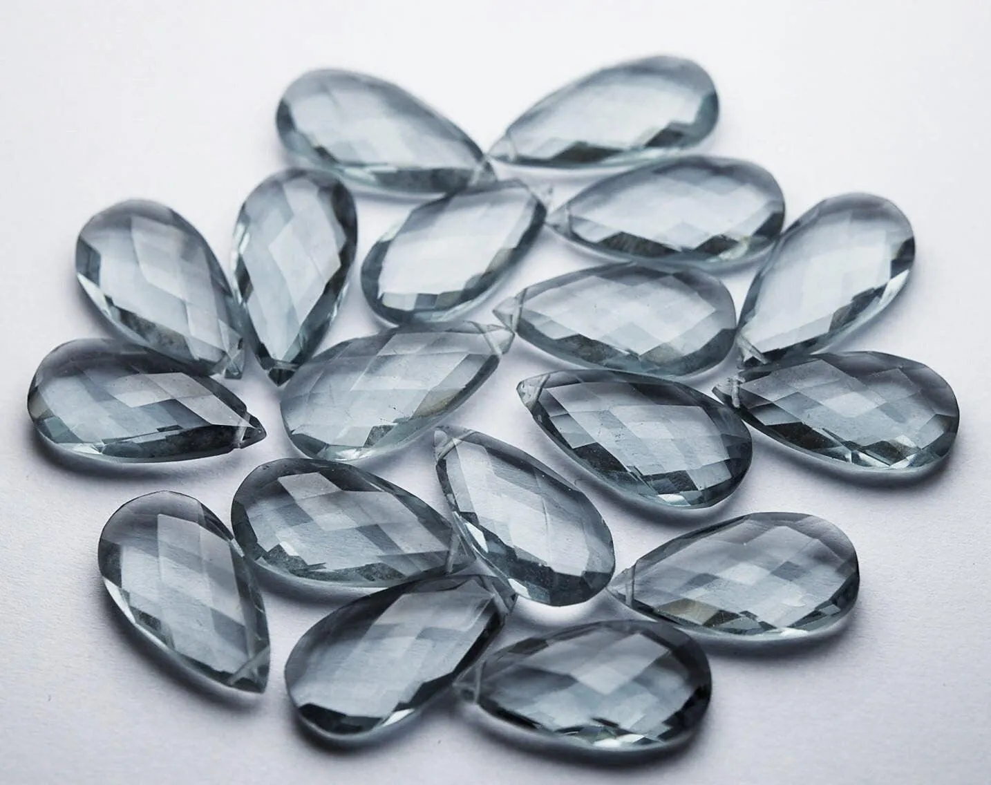 Grey Quartz Faceted Checker Pear Drops Briolette Gemstone Pair Beads 16pcs 8x20mm, 8 Pair Beads