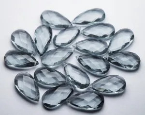 Grey Quartz Faceted Checker Pear Drops Briolette Gemstone Pair Beads 16pcs 8x20mm, 8 Pair Beads