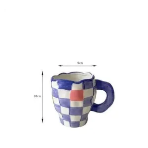 Handmade Irregular Checker Ceramic Coffee Mug
