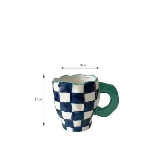Handmade Irregular Checker Ceramic Coffee Mug