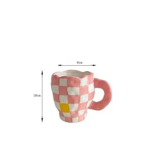 Handmade Irregular Checker Ceramic Coffee Mug