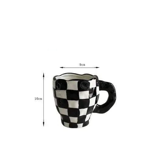 Handmade Irregular Checker Ceramic Coffee Mug