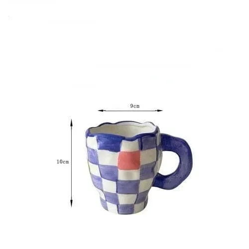 Handmade Irregular Checker Ceramic Coffee Mug