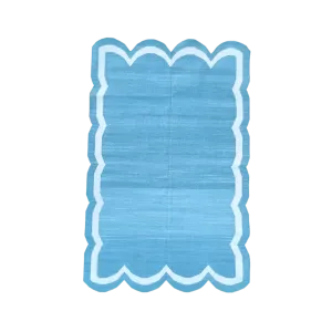 Handwoven Blue/White Scallop Cotton Rug