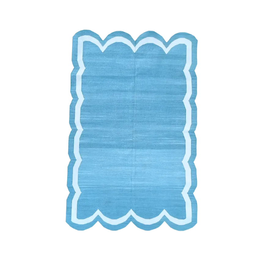 Handwoven Blue/White Scallop Cotton Rug