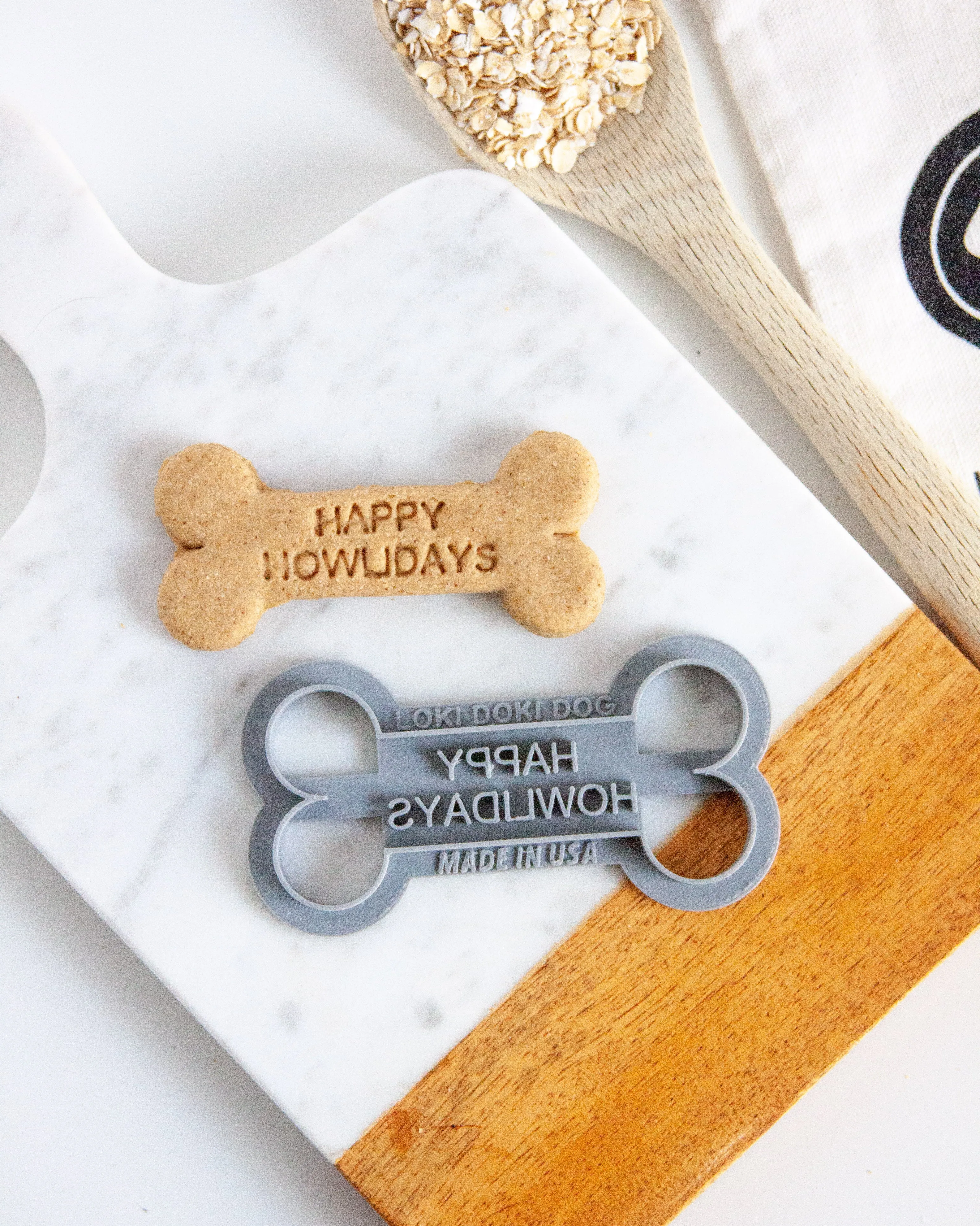 Happy Howlidays Cookie Cutter-  Bone Shaped Christmas Dog Cookie Cutter