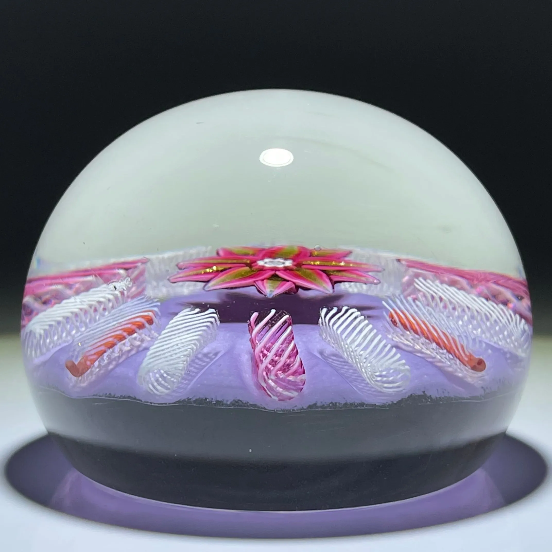 Harland Era Paul Ysart Attributed Flamework Pink & Aventurine Clematis on Lilac Ground with Filigree Radials