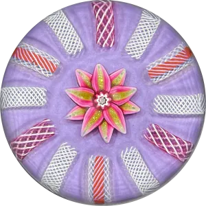 Harland Era Paul Ysart Attributed Flamework Pink & Aventurine Clematis on Lilac Ground with Filigree Radials