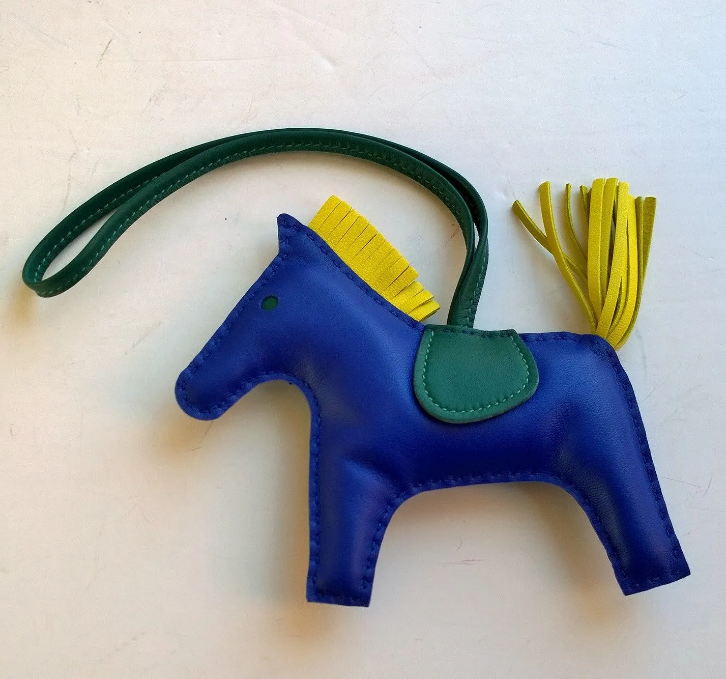 Hermès Rodeo Large GM Horse Bag Charm in Bleu Electrique Malachite Lime
