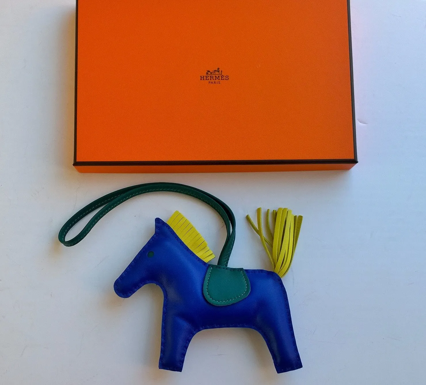 Hermès Rodeo Large GM Horse Bag Charm in Bleu Electrique Malachite Lime