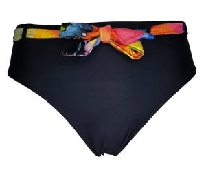 High waist black bikini bottom with floral color belt