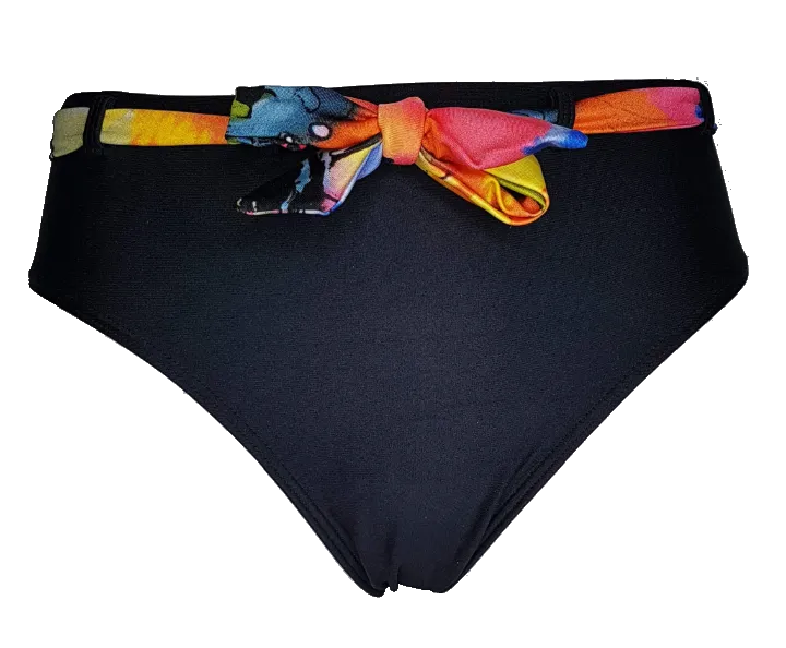 High waist black bikini bottom with floral color belt