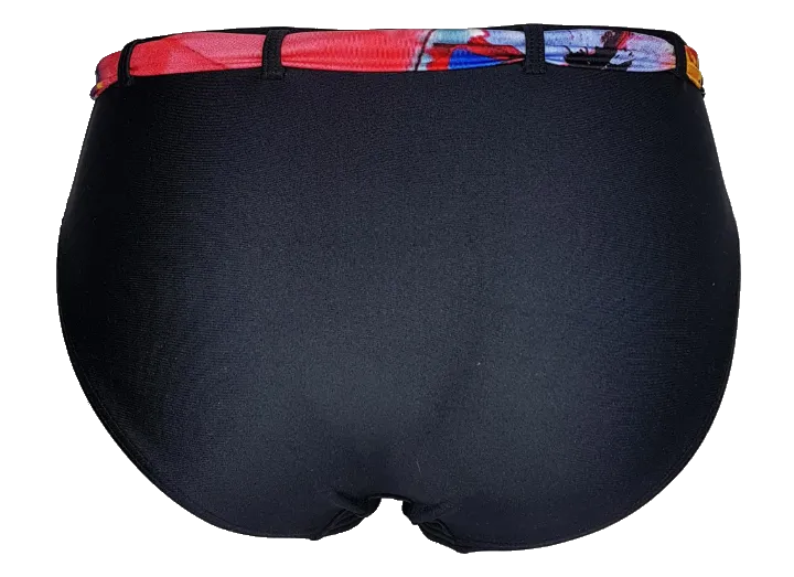 High waist black bikini bottom with floral color belt