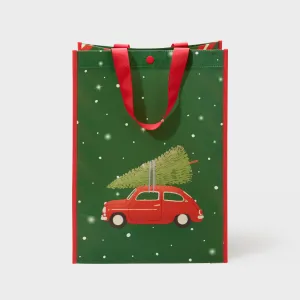 Holiday Red Car | Large | Reusable Gift Bag   QR Greeting Card