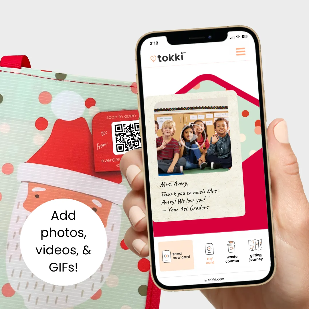 Holiday Red Car | Large | Reusable Gift Bag   QR Greeting Card