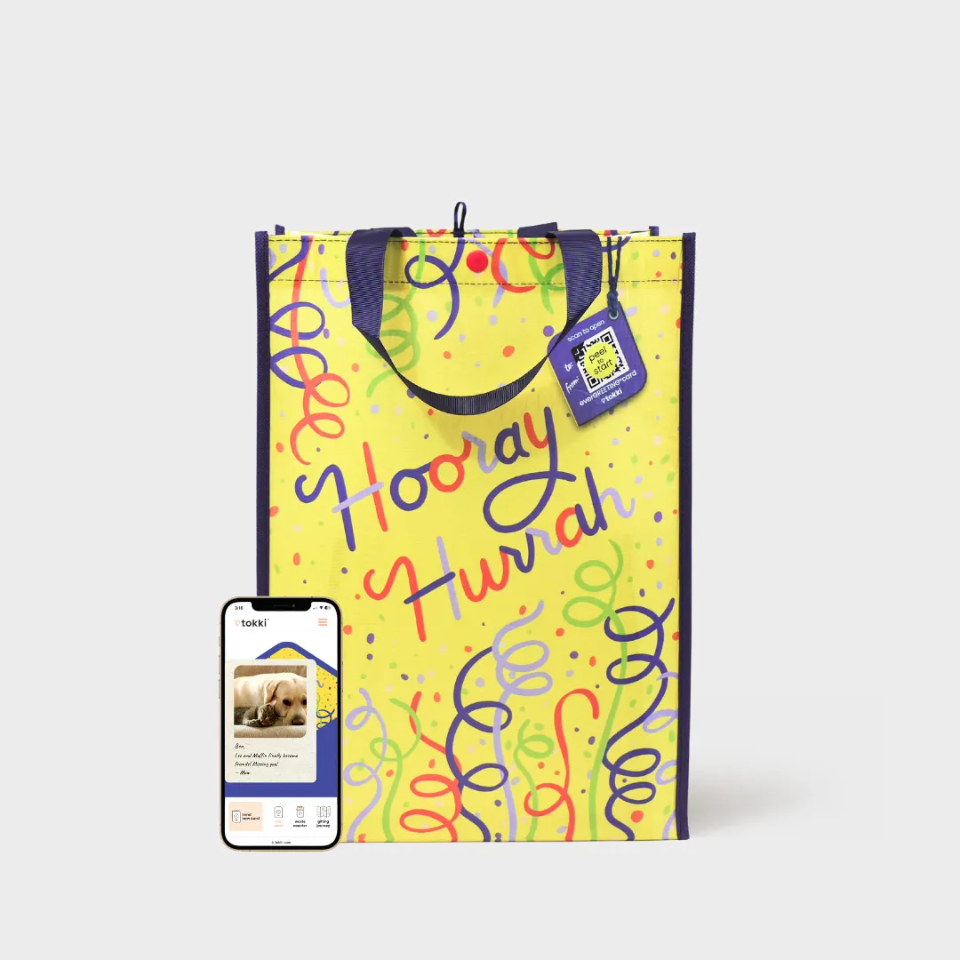 Hooray Hurrah | Large | Reusable Gift Bag   QR Greeting Card