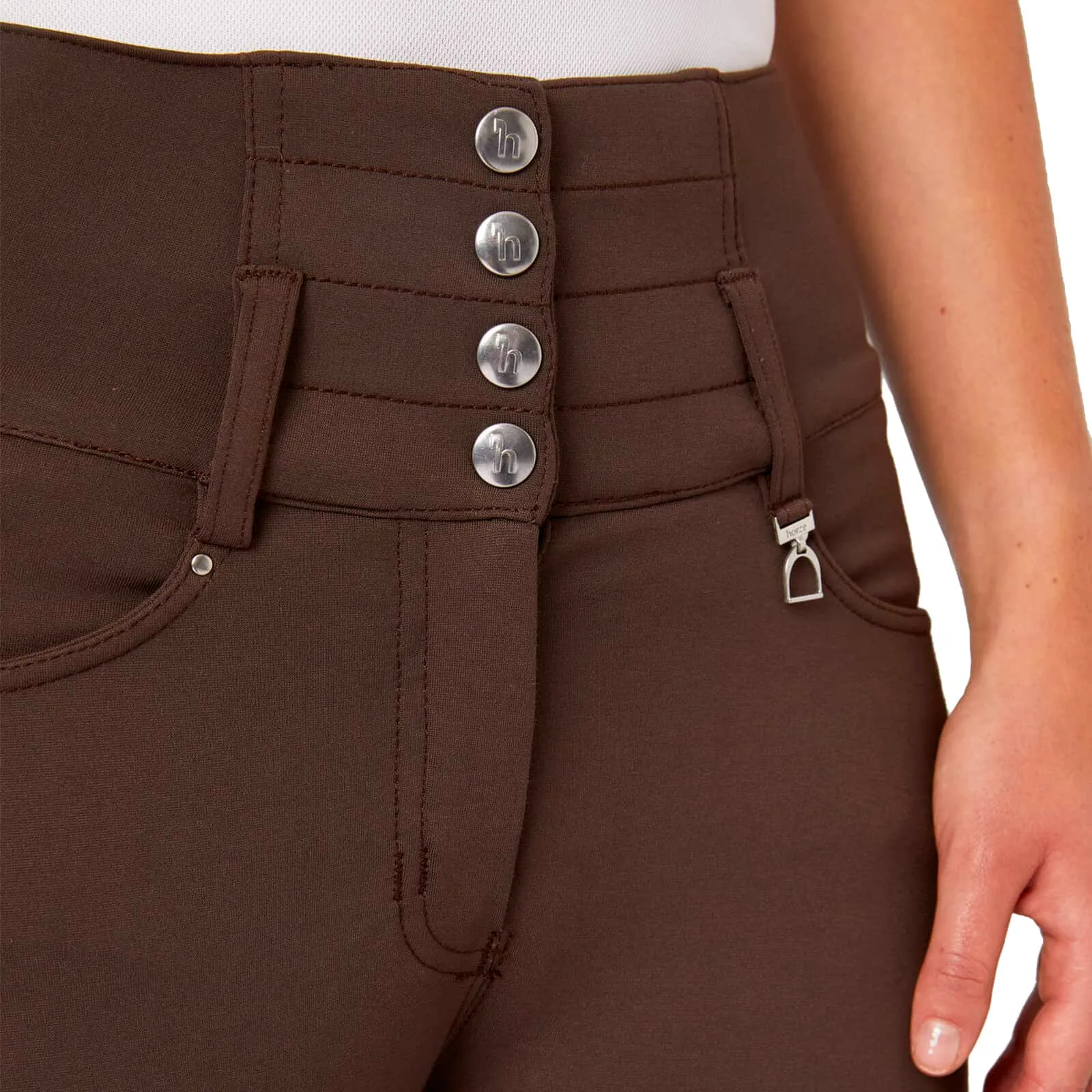 Horze Tara Ladies High-Waist Gel Seat Breeches (Brown)