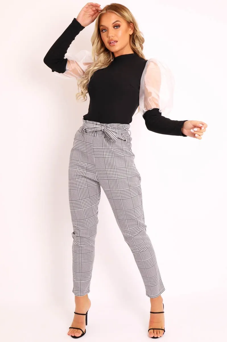 Hound-Tooth Paper Bag Tie Waist Cigarette Trousers - Karmen
