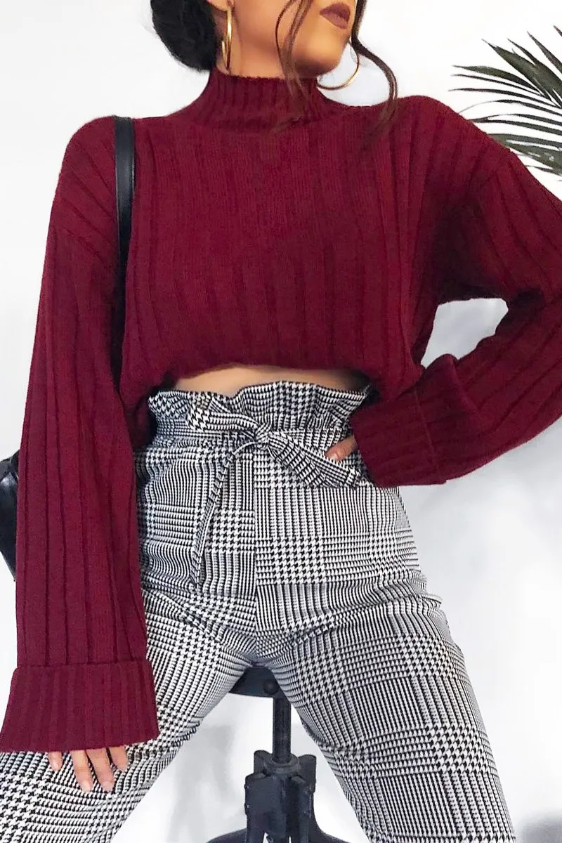 Hound-Tooth Paper Bag Tie Waist Cigarette Trousers - Karmen