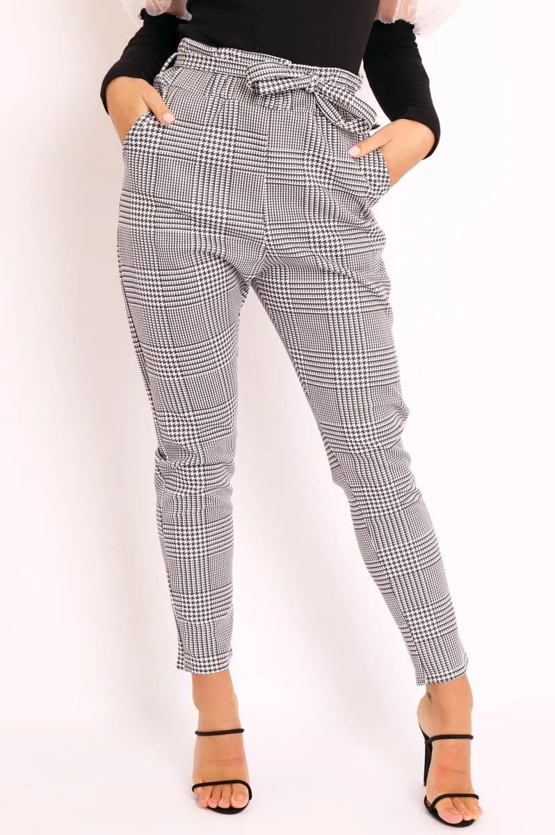 Hound-Tooth Paper Bag Tie Waist Cigarette Trousers - Karmen