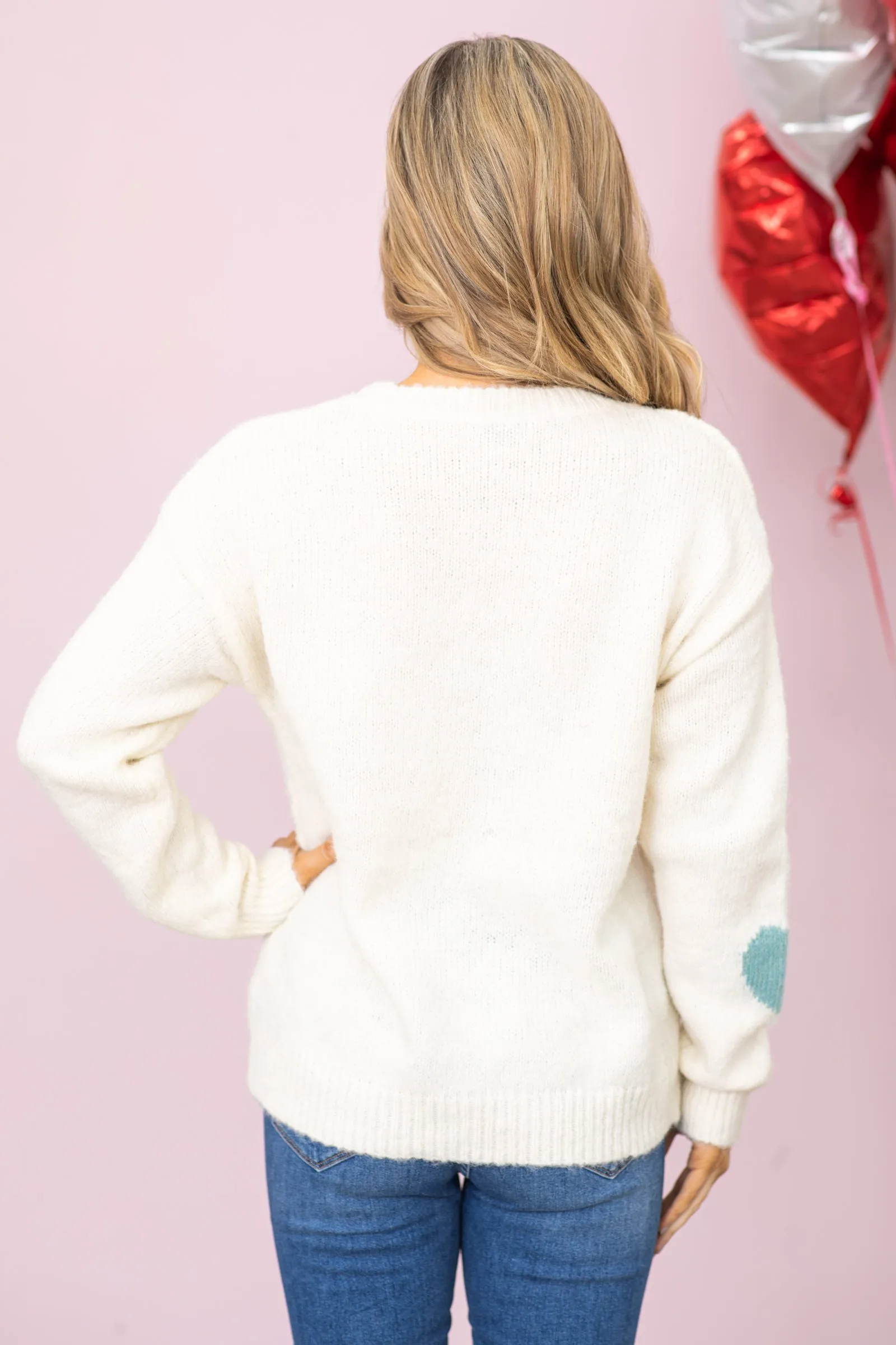 Ivory with Mint Heart Pattern Sweater