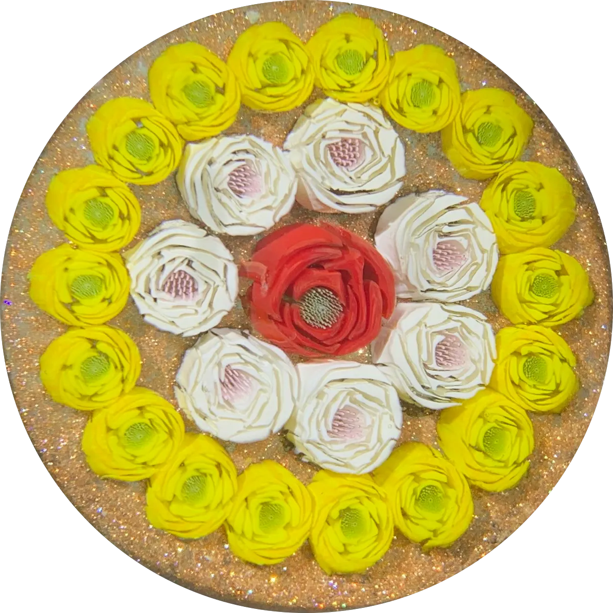 James Hart Concentric Clichy Style Millefiori Roses on Aventurine Ground