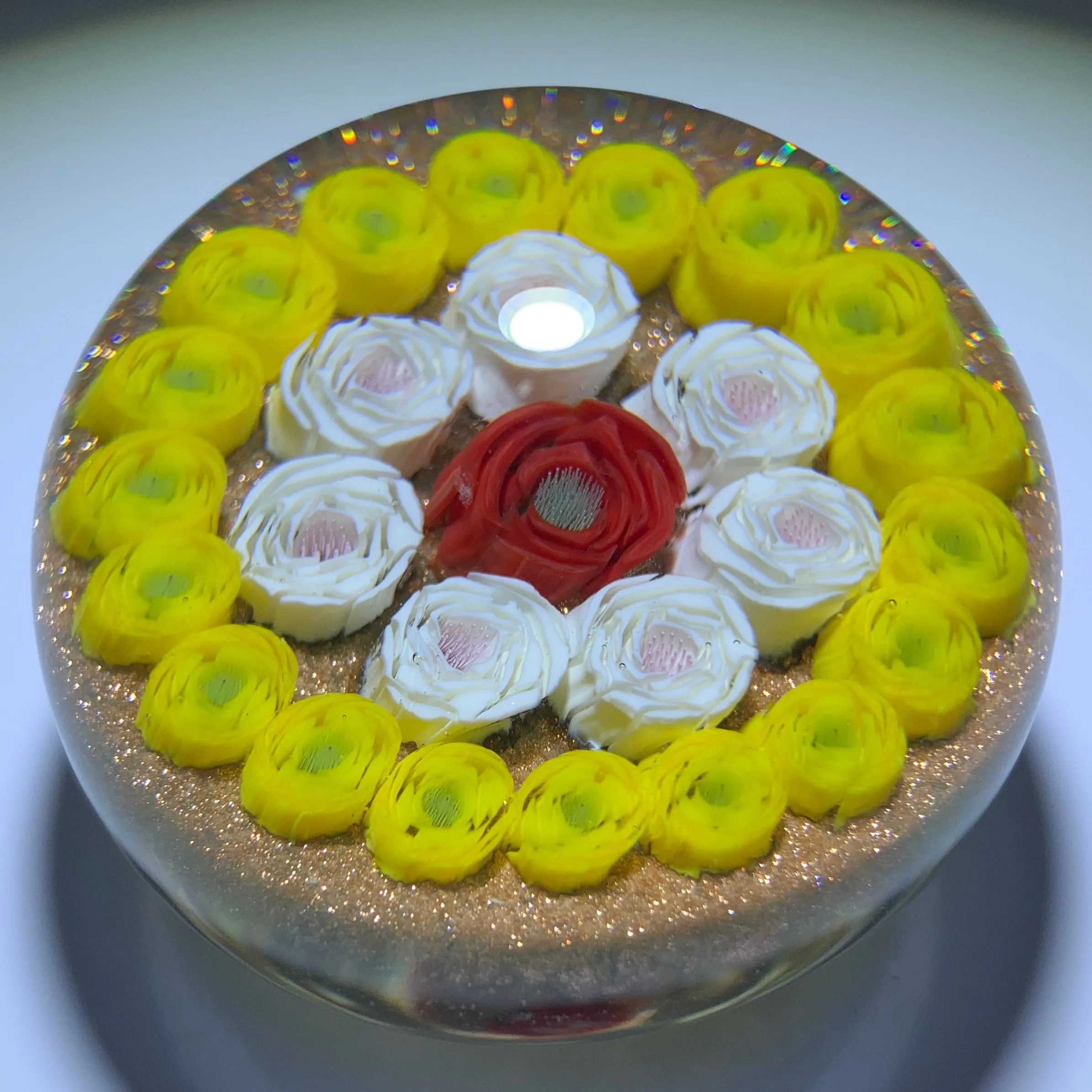 James Hart Concentric Clichy Style Millefiori Roses on Aventurine Ground