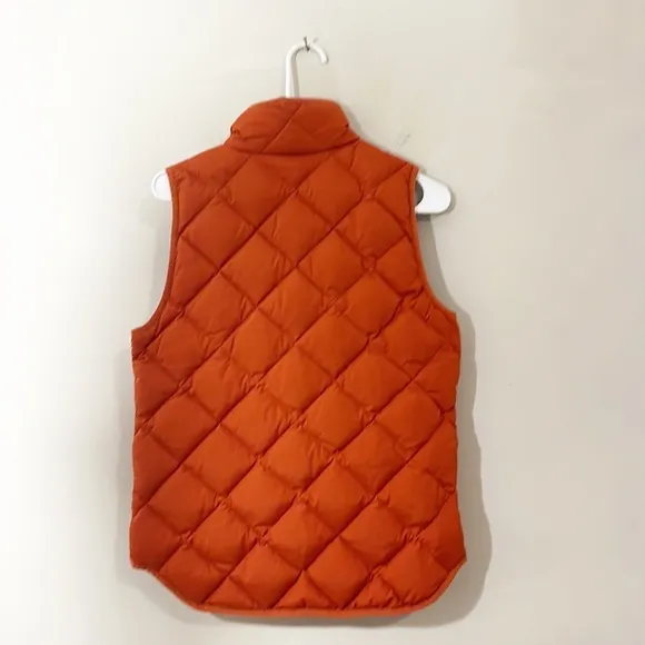 J.Crew Rust Orange Quilted Down filled vest zip pockets women size XS
