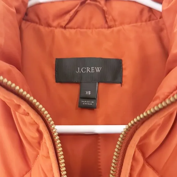J.Crew Rust Orange Quilted Down filled vest zip pockets women size XS