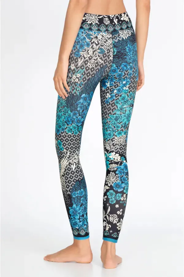 Johnny Was Blue Phoenix Paddle Legging Pant Black Swim Resort Pants Leggings NEW