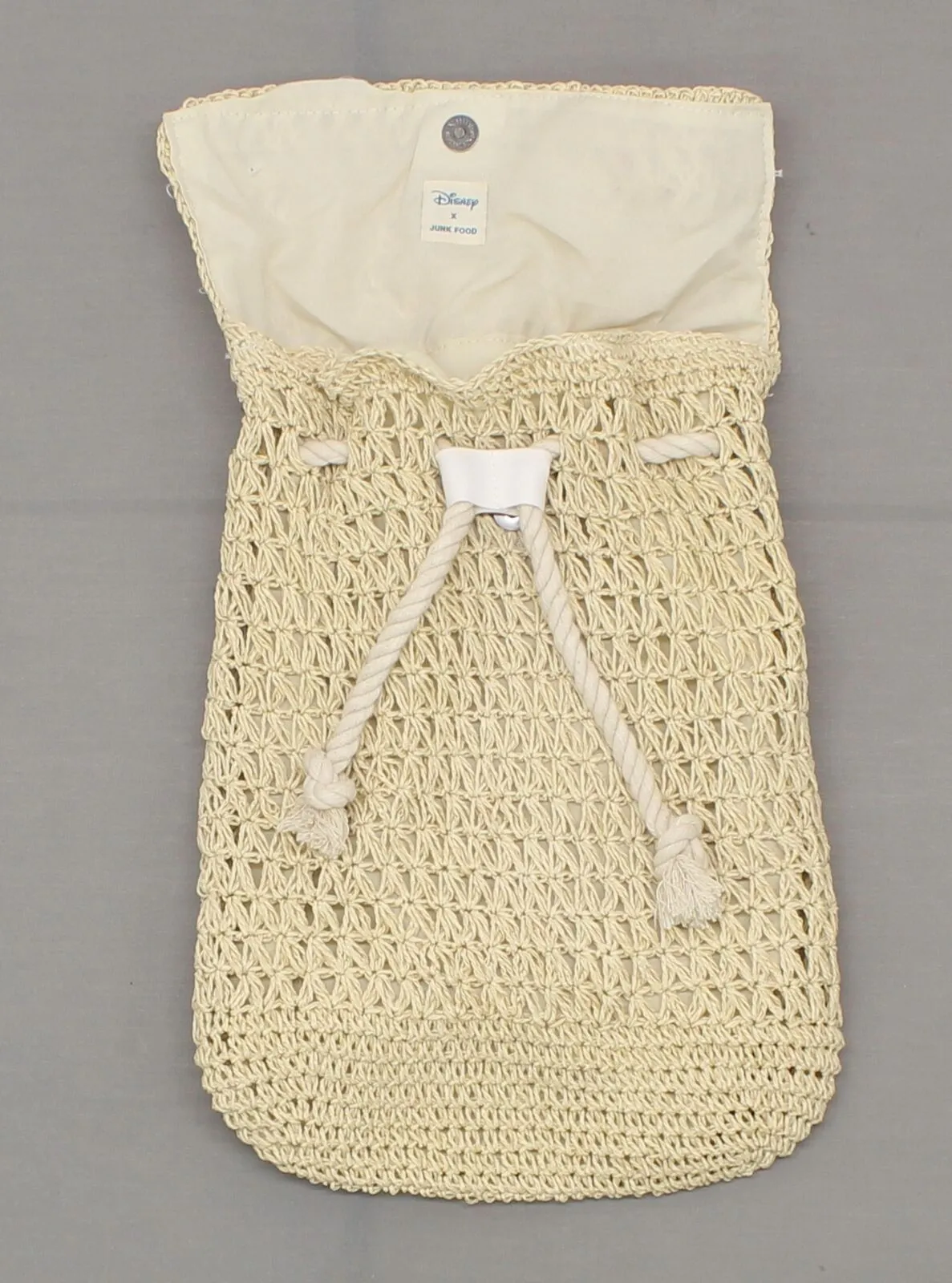Junk Food MICKEY MOUSE Raffia Straw Macrame Cinch Backpack