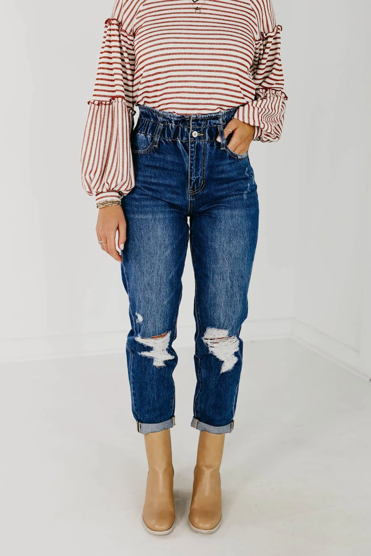 Kan Can High Rise Cuffed Paper Bag Jeans - KC5214M