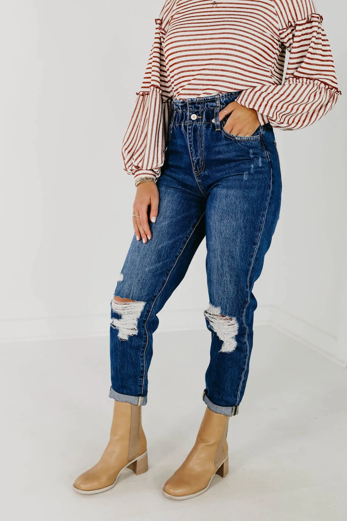 Kan Can High Rise Cuffed Paper Bag Jeans - KC5214M