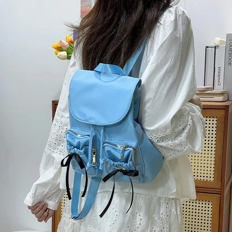 Kawaii Bow Backpack 🎀 | 2024 Trendy Nylon Girls' Backpack for Light Travels 🌟 | Casual Commuter Style ✨