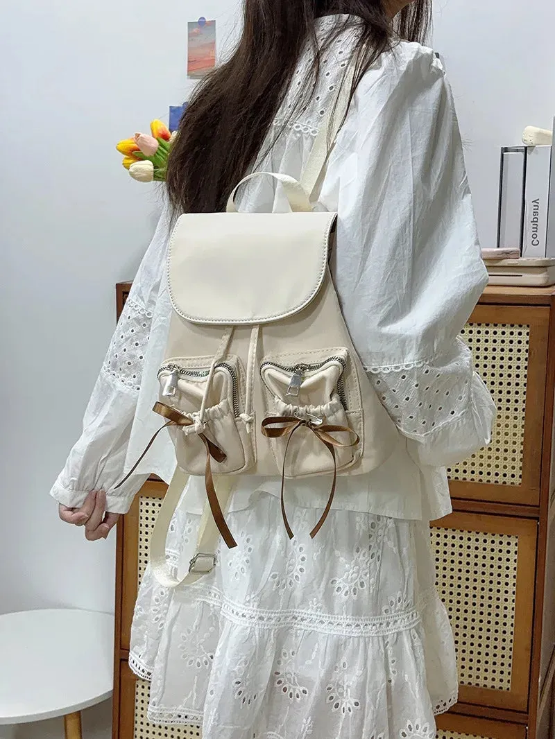 Kawaii Bow Backpack 🎀 | 2024 Trendy Nylon Girls' Backpack for Light Travels 🌟 | Casual Commuter Style ✨