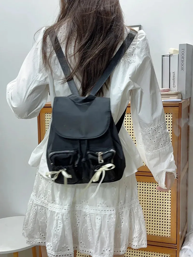 Kawaii Bow Backpack 🎀 | 2024 Trendy Nylon Girls' Backpack for Light Travels 🌟 | Casual Commuter Style ✨