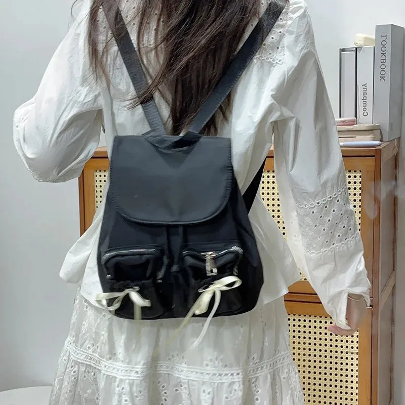 Kawaii Bow Backpack 🎀 | 2024 Trendy Nylon Girls' Backpack for Light Travels 🌟 | Casual Commuter Style ✨