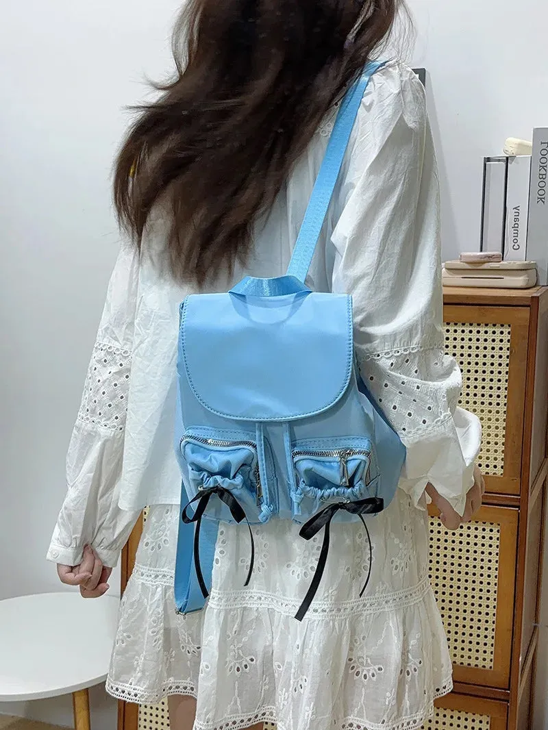 Kawaii Bow Backpack 🎀 | 2024 Trendy Nylon Girls' Backpack for Light Travels 🌟 | Casual Commuter Style ✨