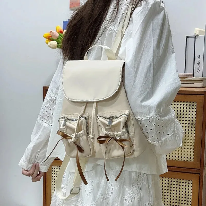 Kawaii Bow Backpack 🎀 | 2024 Trendy Nylon Girls' Backpack for Light Travels 🌟 | Casual Commuter Style ✨