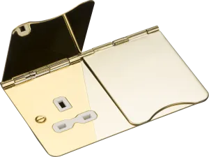 Knightsbridge FPR9UPBW Flat Plate 13A 2G Unswitched Floor Socket - Polished Brass   White Insert