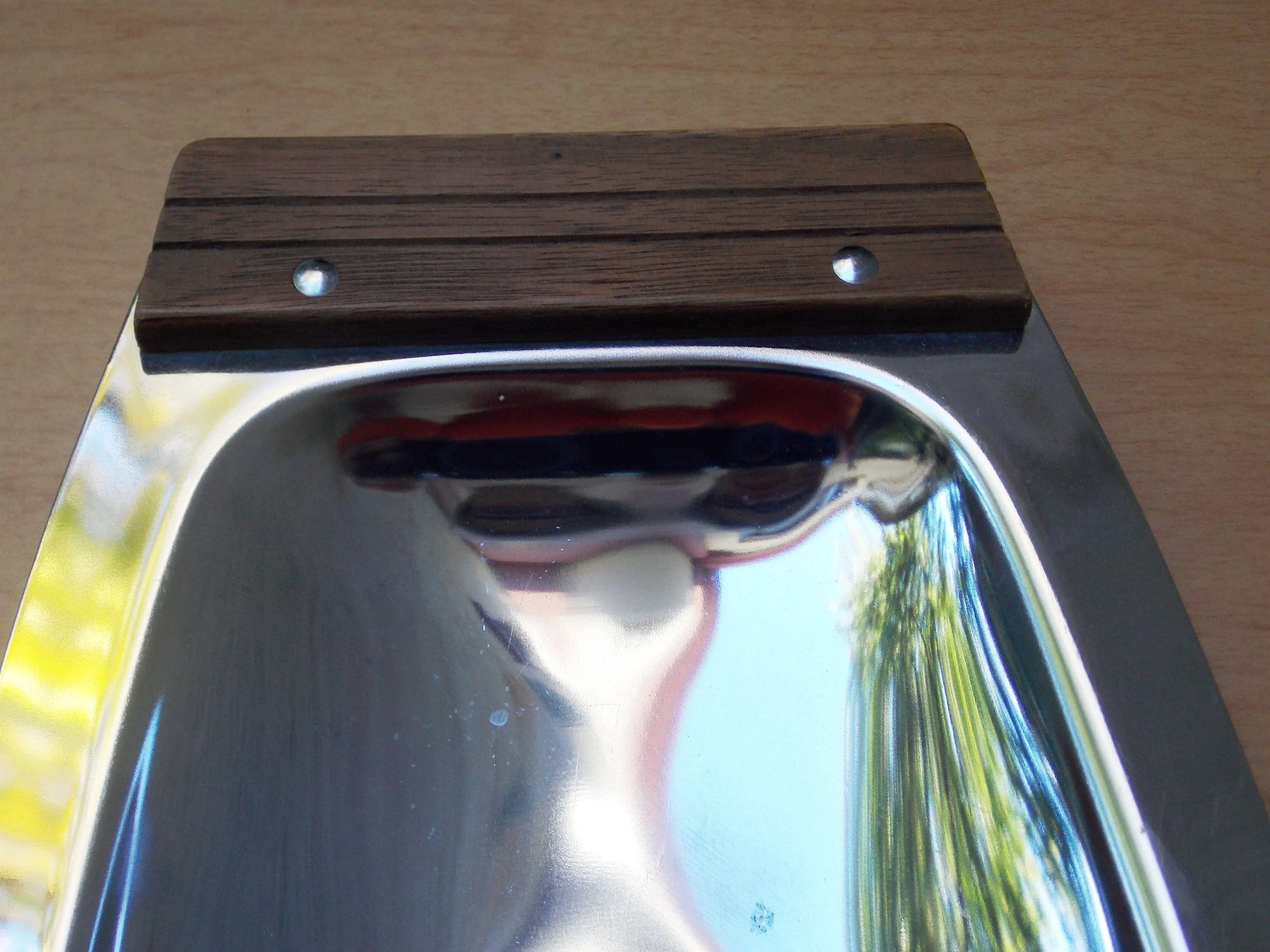 Kromex Danish Modern Stainless Steel Serving Plate with Wood Handles