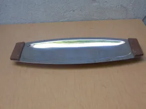 Kromex Danish Modern Stainless Steel Serving Plate with Wood Handles