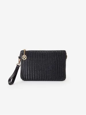 Kylie Vegan Leather Chevron Weave Crossbody Clutch | Black