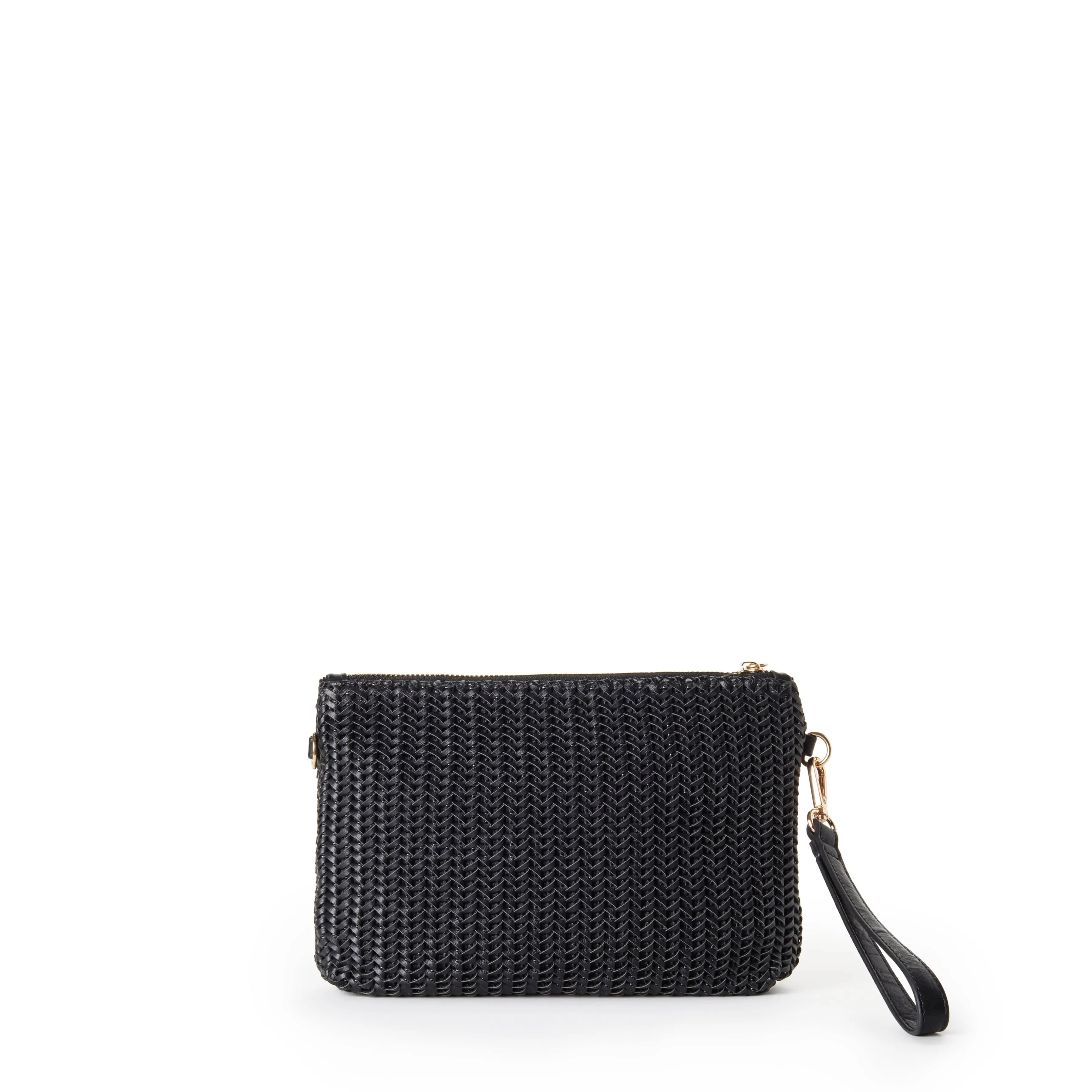 Kylie Vegan Leather Chevron Weave Crossbody Clutch | Black
