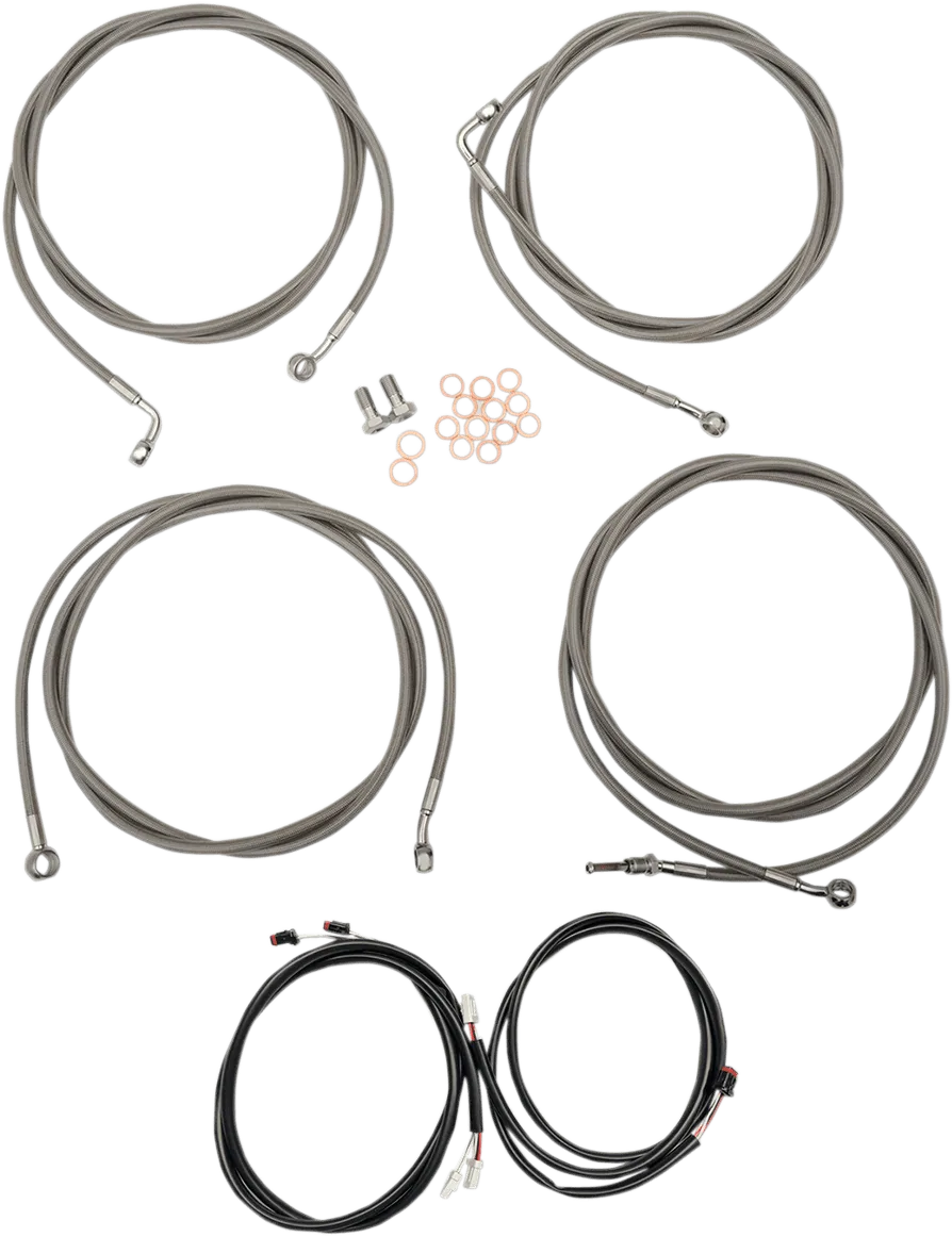 LA Choppers LA-8055KT3-16M Complete Handlebar Cable/Brake & Clutch Line/Wire Kit - Midnight Braided