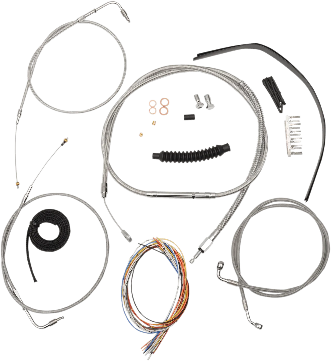 LA Choppers LA-8110KT2A-19 Complete Handlebar Cable/Brake & Clutch Line/Wire Kit - Stainless Braided