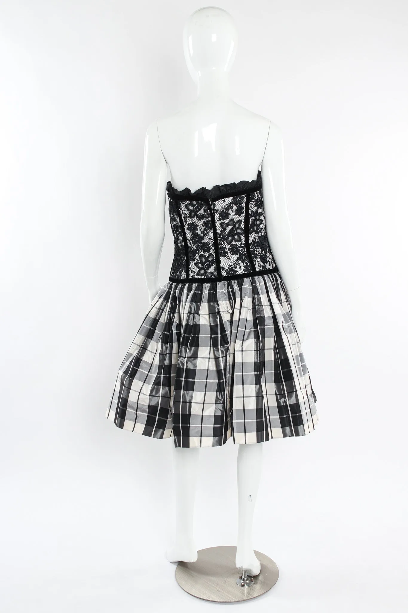 Lace Checker Silk Taffeta Dress