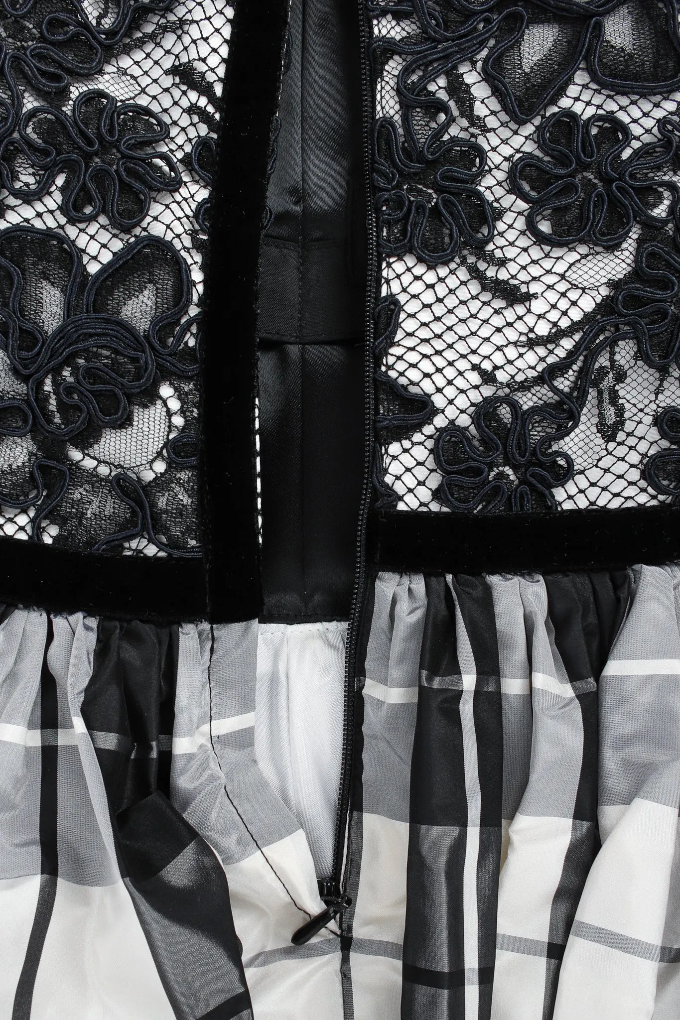 Lace Checker Silk Taffeta Dress