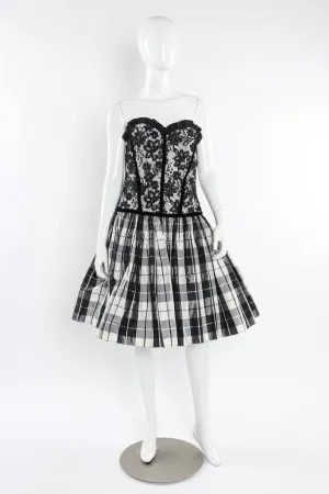 Lace Checker Silk Taffeta Dress